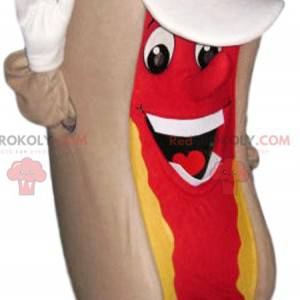 Hotdogmascotte met mosterd. Hotdog kostuum - Redbrokoly.com